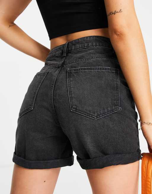 Noisy May denim mom shorts in black