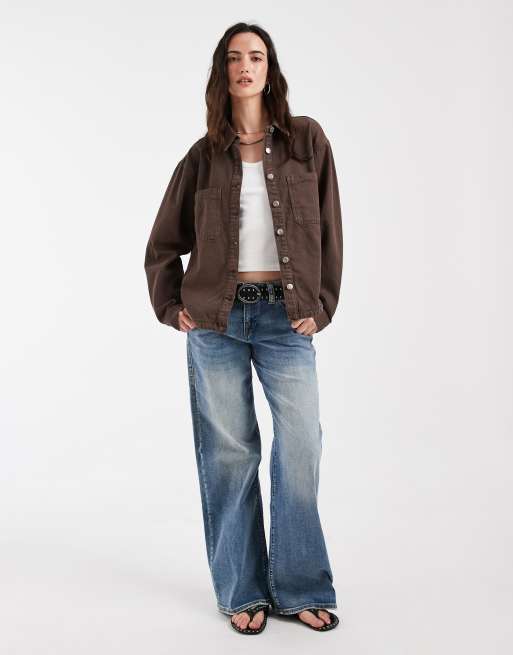 Noisy May denim shacket in chocolate, 2 of 4