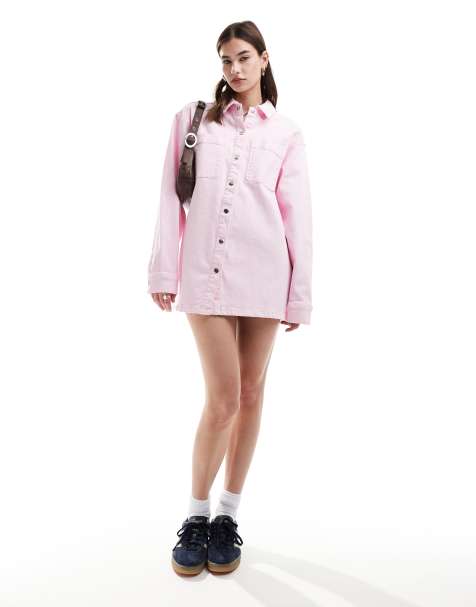 Noisy May denim shirt mini dress in pink - view 1