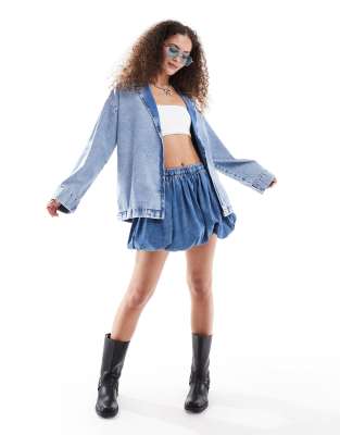 Noisy May Denim Slouchy Blazer In Light Wash-blue