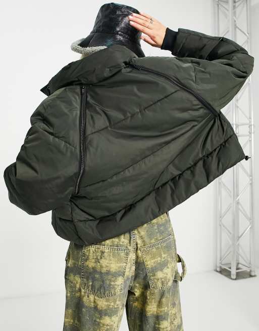 Noisy May detachable sleeve padded jacket in dark green