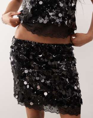 Noisy May Disc Sequin Mini Skirt In Black