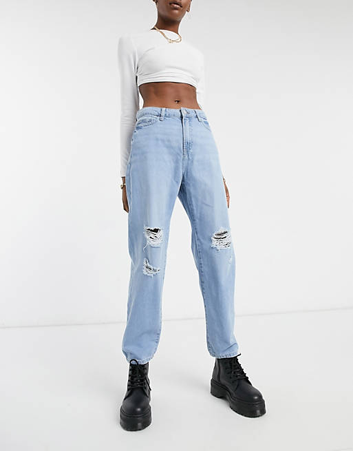 Women Noisy May distressed dad jeans in light 