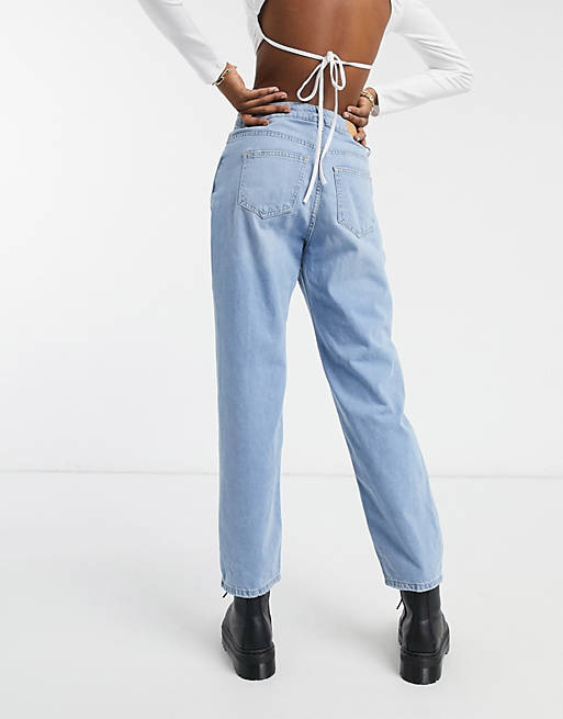Women Noisy May distressed dad jeans in light 