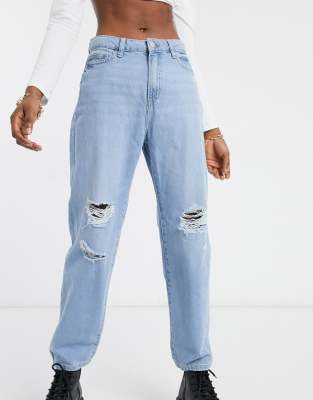 light blue distressed dad jeans