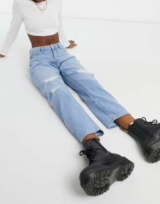 light blue distressed dad jeans