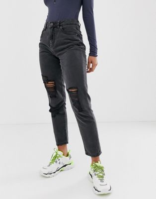 Noisy May distressed mom jean in black - ASOS Price Checker