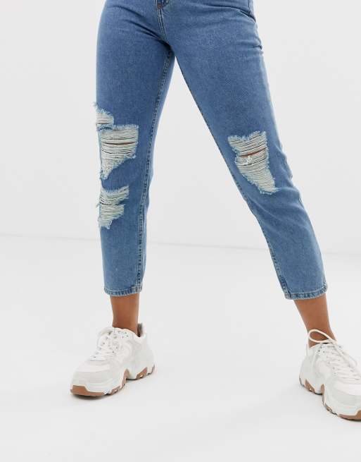 Noisy May distressed mom jean in blue, 3 of 4
