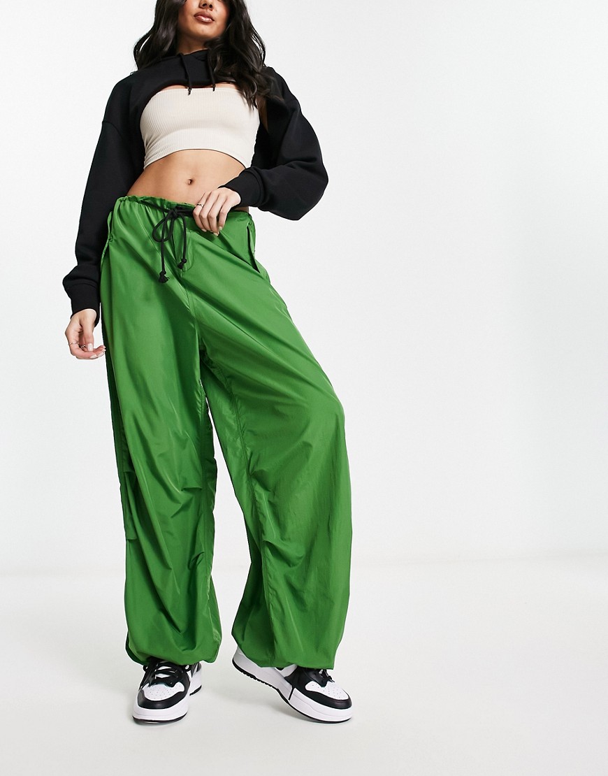 Noisy May drawstring parachute trousers in green
