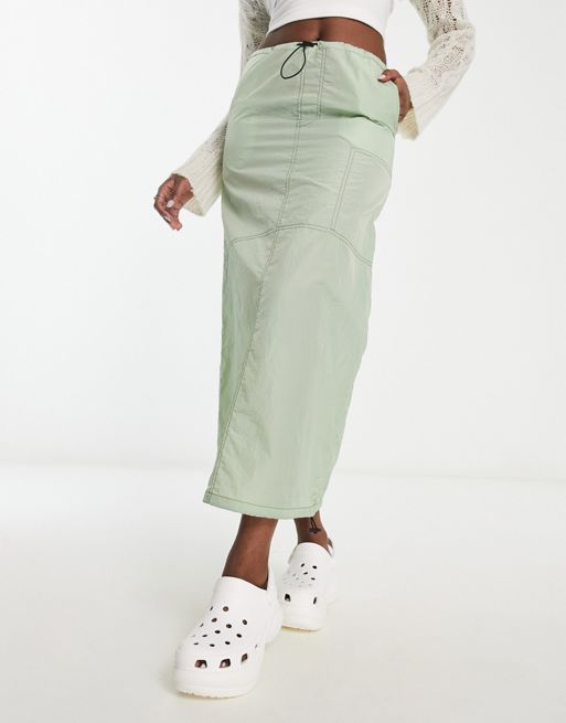Noisy May drawstring toggle maxi parachute skirt in green | ASOS