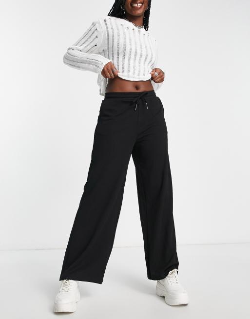 Black drawstring jersey wide best sale leg jogger