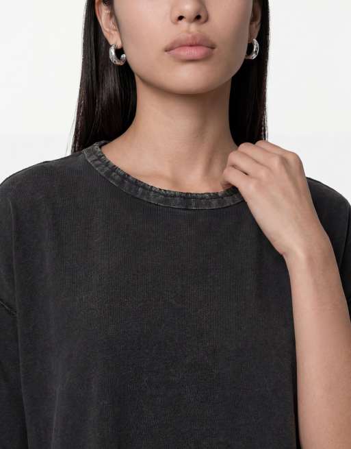 Noisy May drop hem t-shirt dress with seam detail in washed black, 3 of 4