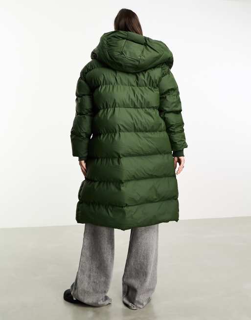 Noisy May Droplets longline padded coat with oversized hood in green