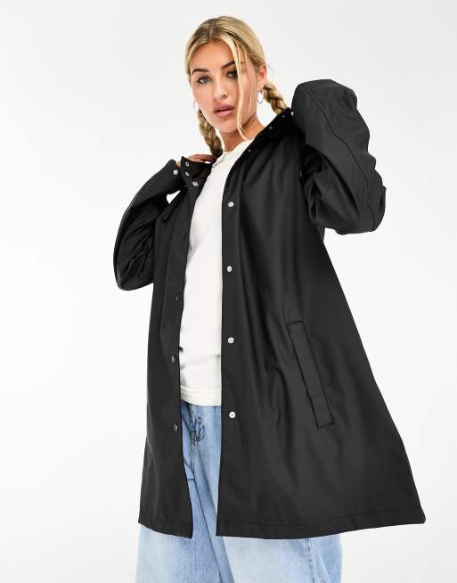 Ladies black cheap raincoat with hood