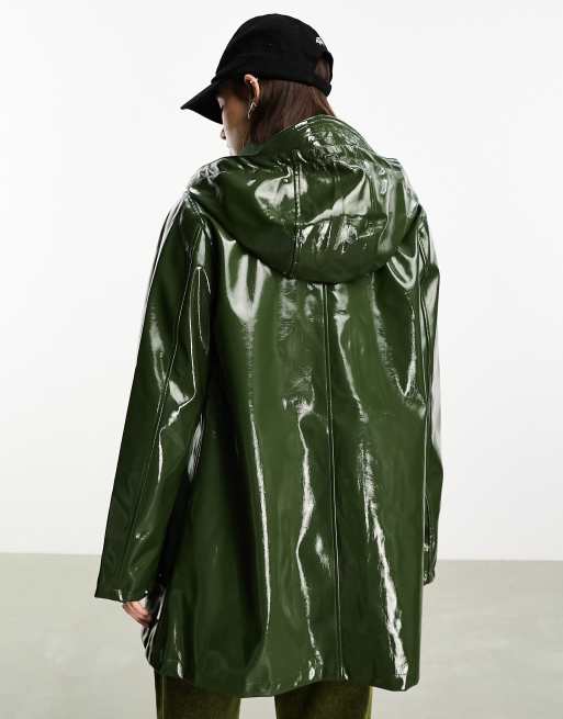 Noisy May Droplets waterproof vinyl rain jacket in green