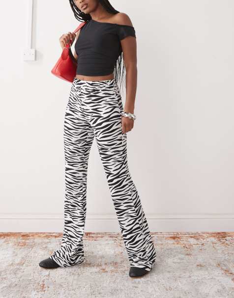 Noisy May jersey flare trouser in zebra