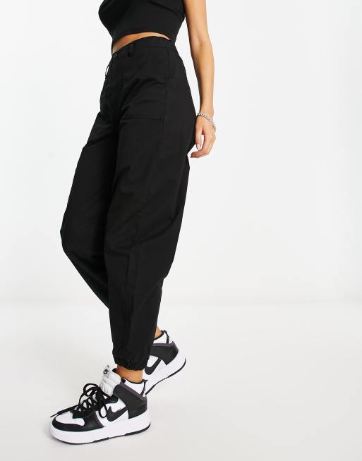 Tall Black Ruched Tie Ankle Skinny Cargo Pants