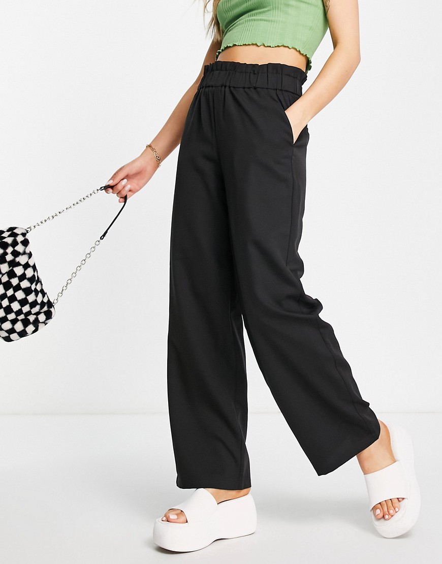 Noisy May elasticated waist wide leg dad trousers in black