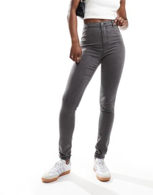 Noisy May Ella High Waist Skinny Jeans In Gray Wash