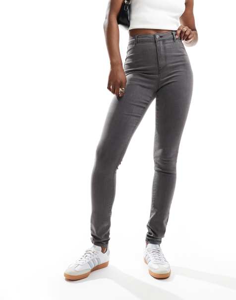 Noisy May – Ella – Jeans in grauer Waschung mit hohem Bund und engem Schnitt - view 1