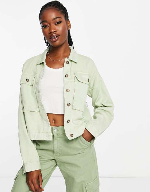 Noisy May ellen denim jacket with pockets in green