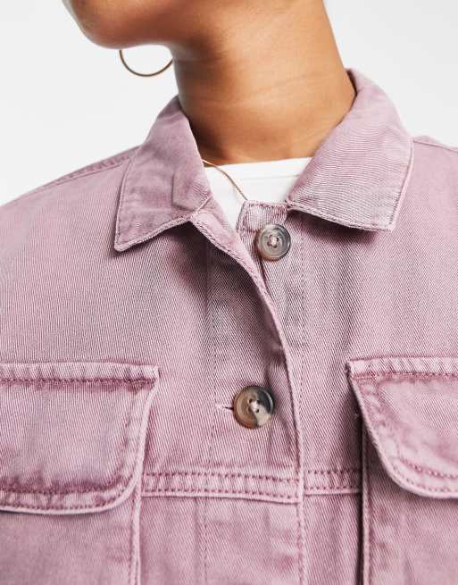 Noisy May ellen denim jacket with pockets in purple | ASOS