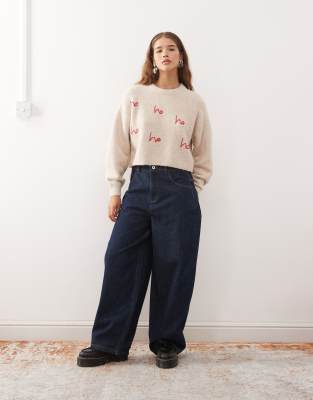 Noisy May Embroidered Christmas Sweater In Neutral