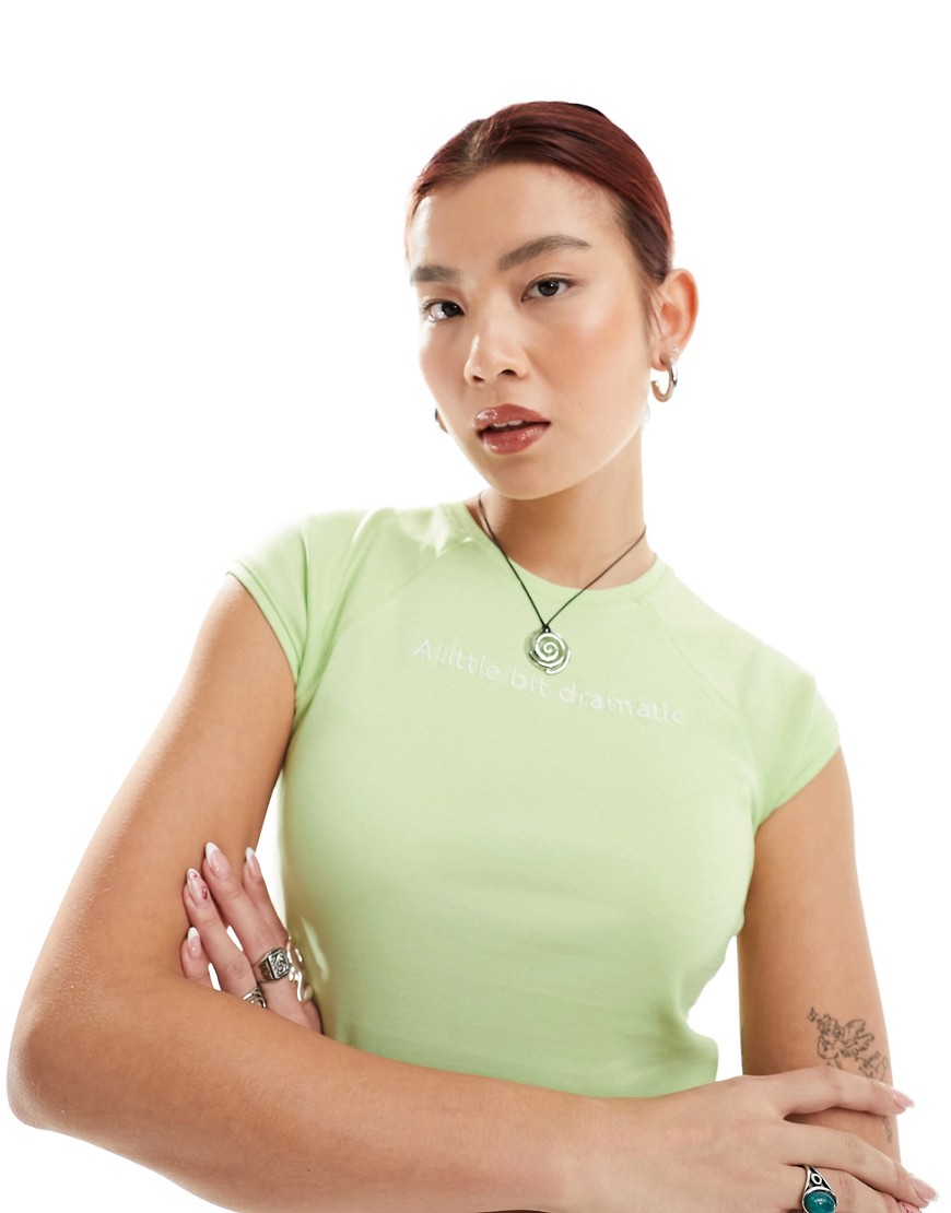 Noisy May embroidered slogan top in mint green