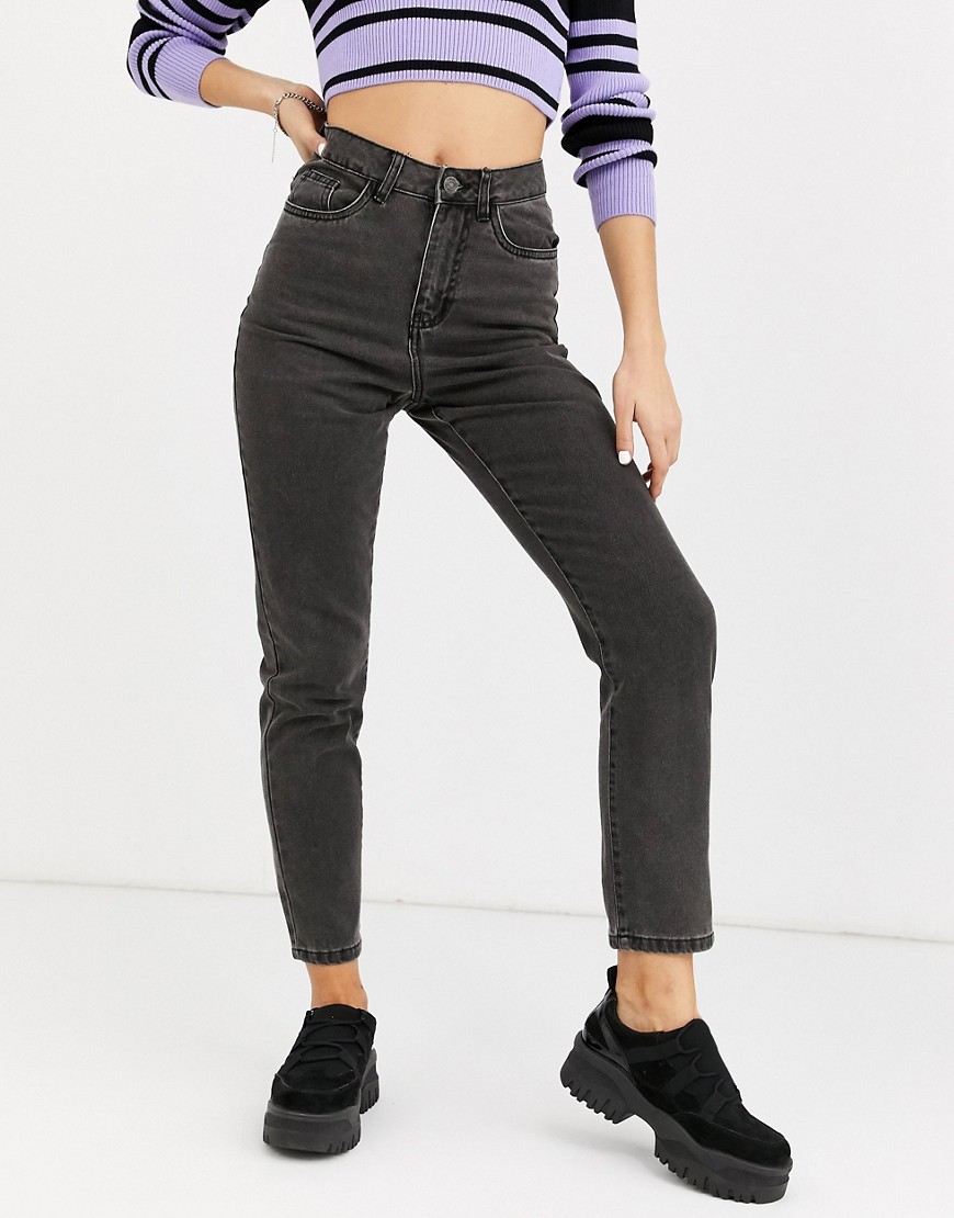 Noisy May - Enkellange jeans met hoge taille-Zwart