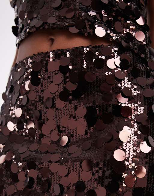 Noisy May ensemble 2 pièces mini-jupe à sequins marron, 4 de 5