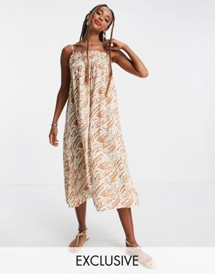 Noisy May exclusive cami trapeze midi dress in cream zebra print - ASOS Price Checker