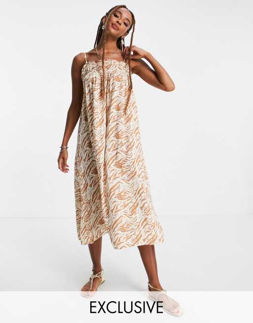 Noisy May exclusive cami trapeze midi dress in cream zebra print