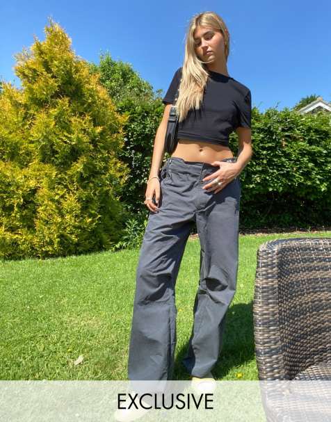 Noisy May exclusive cropped open back t-shirt in black - view 1