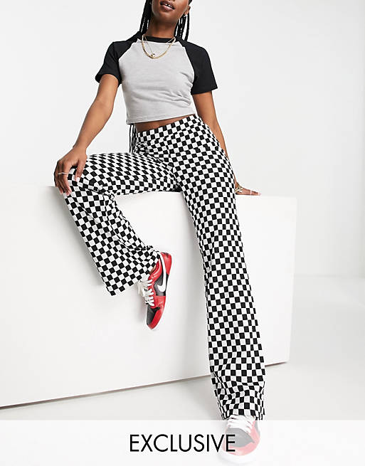 Trousers & Leggings Noisy May exclusive flares in black checkerboard 