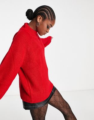 Noisy May exclusive high neck jumper in bright red