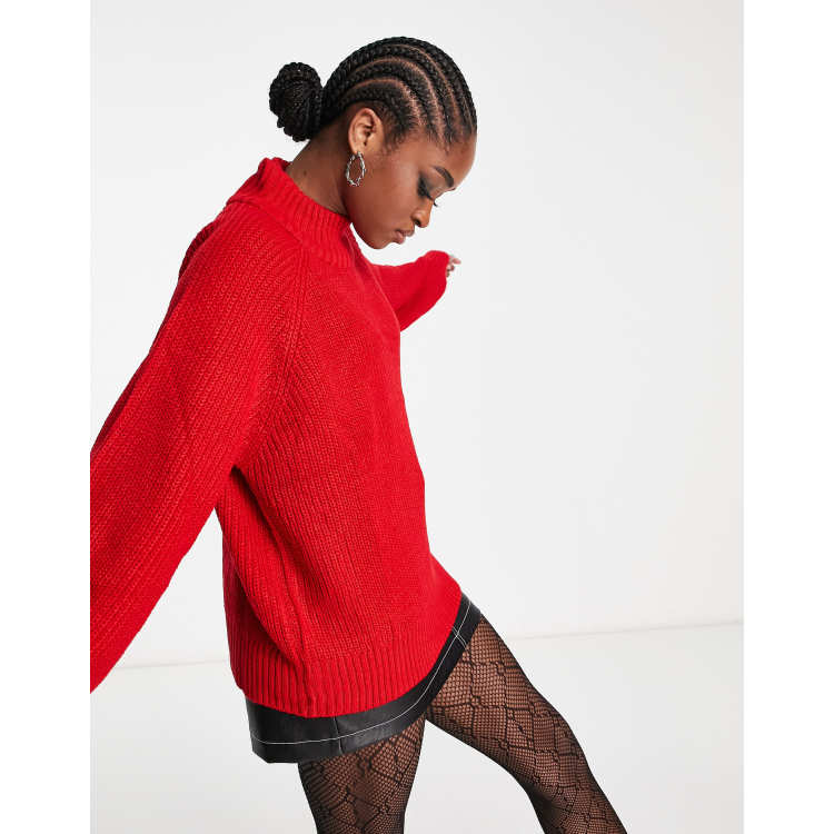 Noisy May exclusive high neck jumper in bright red | ASOS