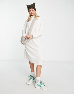 Noisy May exclusive high neck midi jumper dress with side slit in cream
