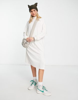 Noisy May Exclusive High Neck Midi Sweater Dress With Side Slit In Cream-white