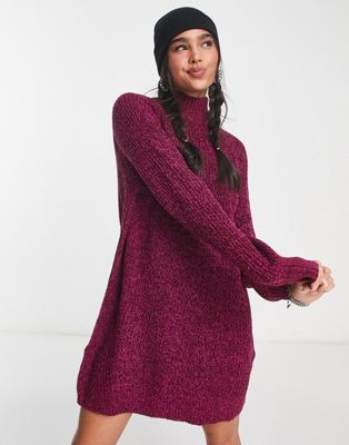 Noisy May exclusive high neck mini knitted jumper dress in purple