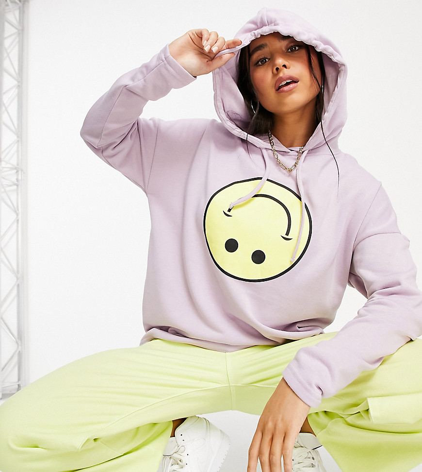 Noisy May exclusive hoodie with smiling face graphic in lilac-Purple