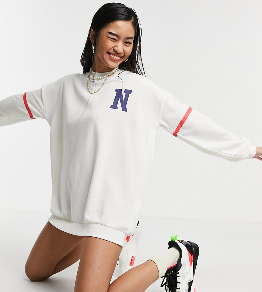 Noisy May exclusive NYC collegiate oversized sweater dress in white-Multi
