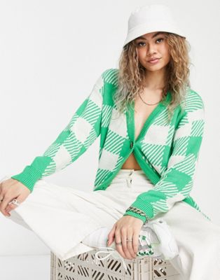Noisy May exclusive oversized cardigan in green check