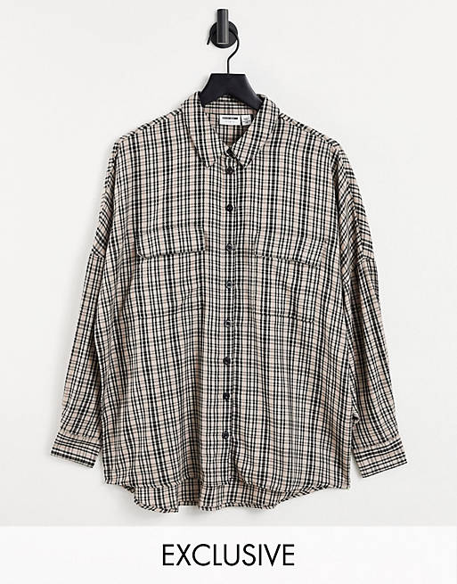 Noisy May exclusive oversized shirt co-ord in grey check