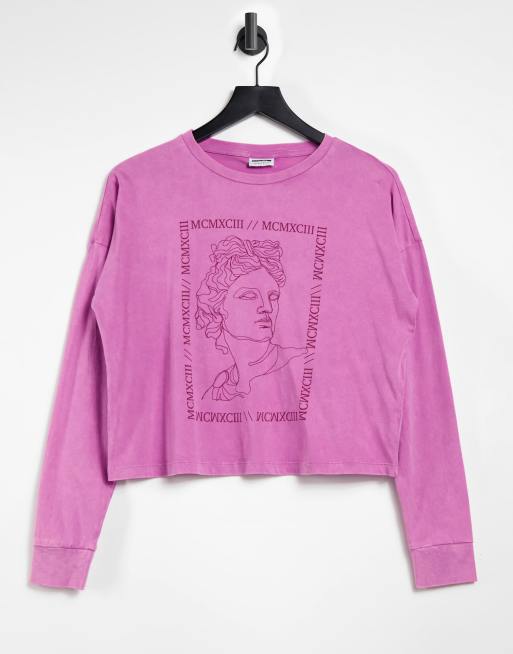 Noisy May exclusive oversized t-shirt with motif & arm print in acid wash pink