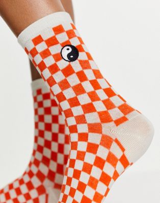 Noisy May Exclusive socks in orange checkerboard