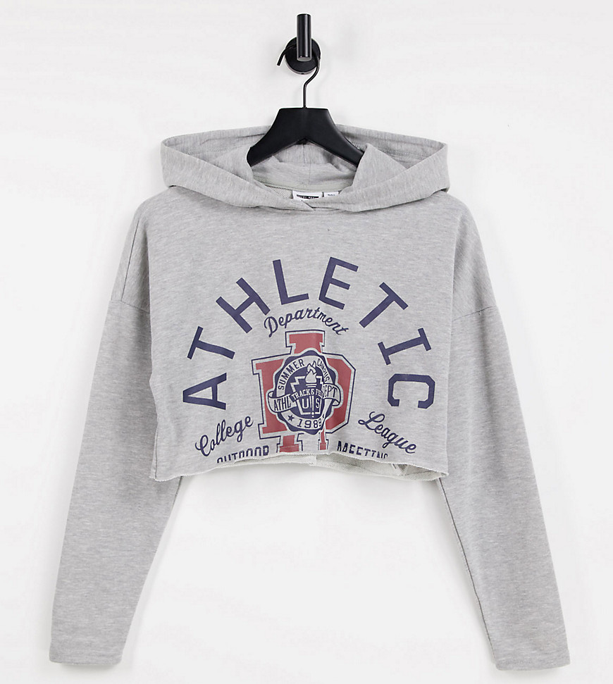 Noisy May exclusive super cropped collegiate hoodie in gray-Grey