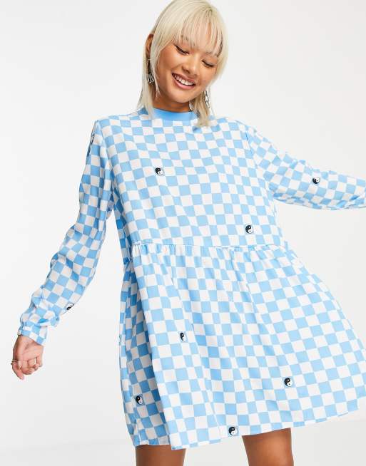 Noisy May - Exclusives - Oversized smockjurk in geblokt blauw