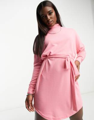 Noisy May exclusive tie waist high neck knit mini dress in light pink - ASOS Price Checker