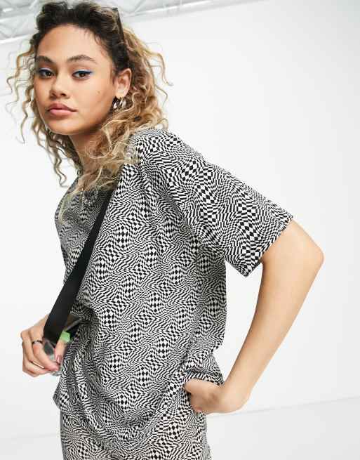 Noisy May - Exclusivité - T-shirt oversize d'ensemble à motif damier ondulé - Noir, 4 de 4