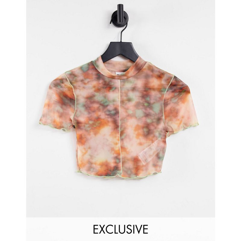 Noisy May – Exklusives, hochgeschlossenes T-Shirt aus Netzstoff mit verschwommenem Muster